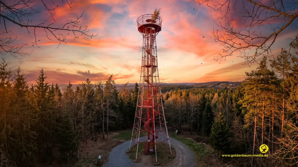 Der Büchenbronner Aussichtsturm im Sonnenuntergang
