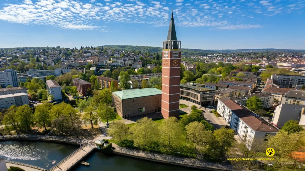 Stadtkriche als Campanile am zusammenfluss von Enz und Bagold